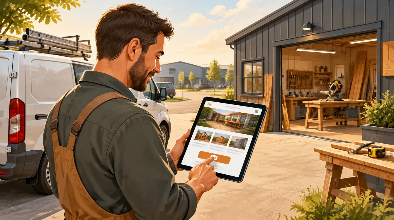 Illustration d’un artisan d’Estillac qui présente son entreprise et son formulaire de devis sur son site internet