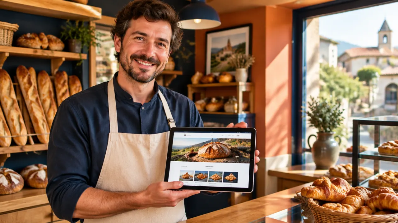 Artisan du Lot-et-Garonne consultant son site internet vitrine sur tablette