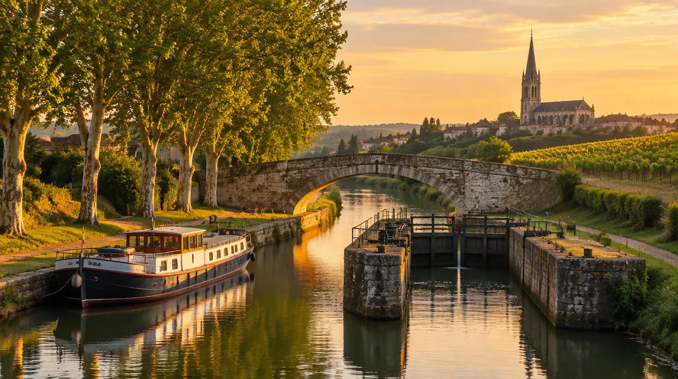 Illustration : canal latéral à la Garonne, pont-canal et écluse sur la Baïse près de Buzet-sur-Baïse