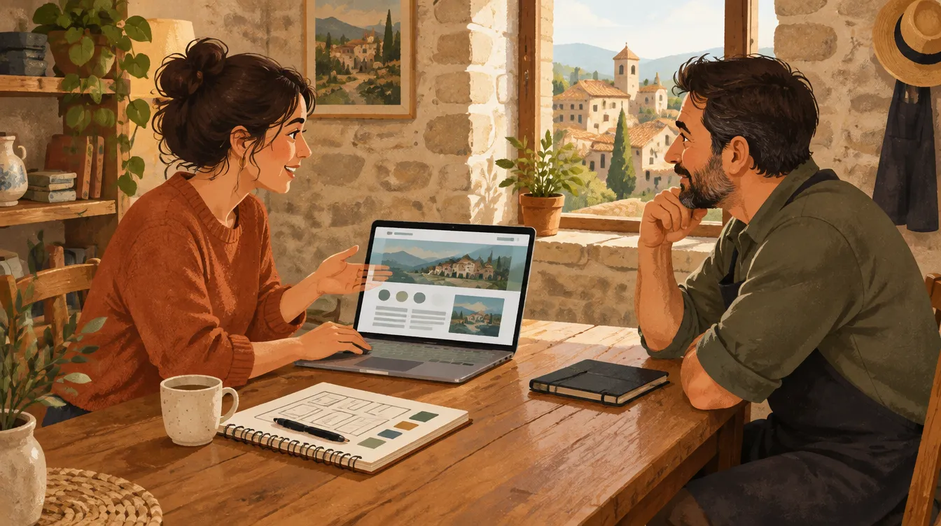 Illustration d’un rendez-vous entre un graphiste webmaster et un professionnel pour créer un site internet à Astaffort