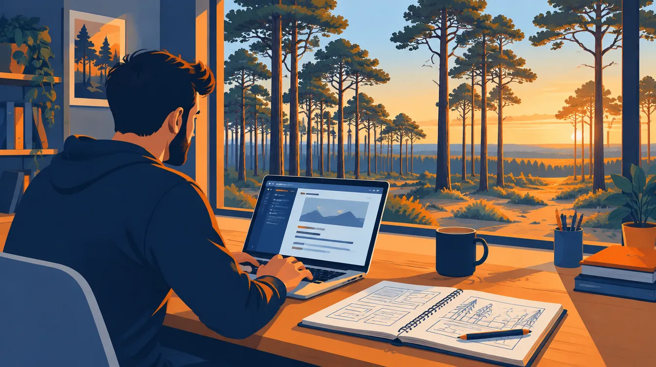 Webmaster au travail en Lot-et-Garonne, près de la forêt des Landes de Gascogne